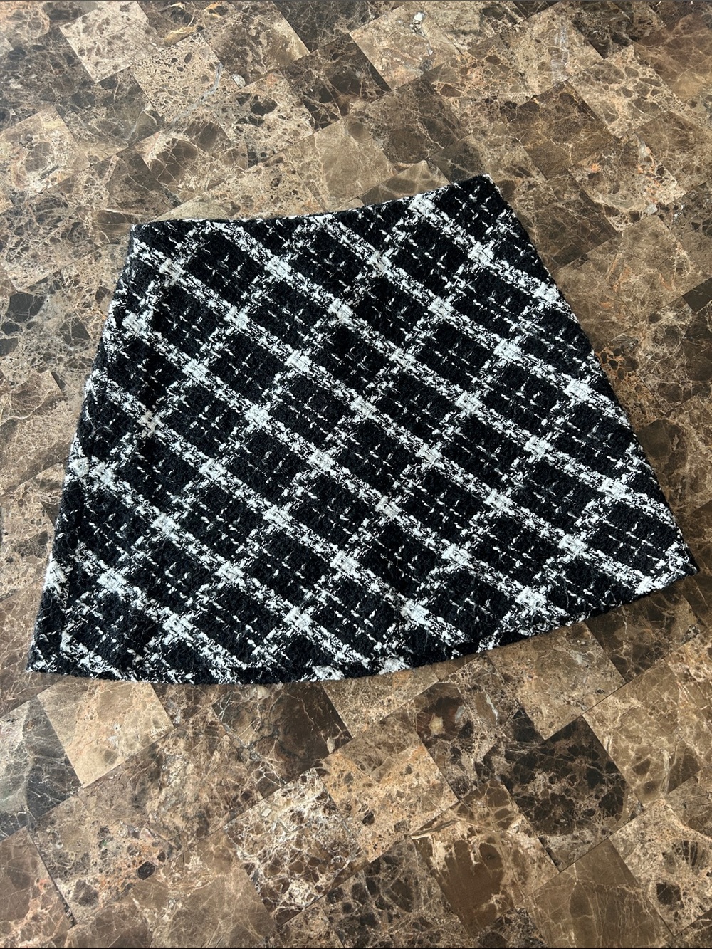 Zara Black & White Checkered Double Tweed A-Line Mini Skirt XS